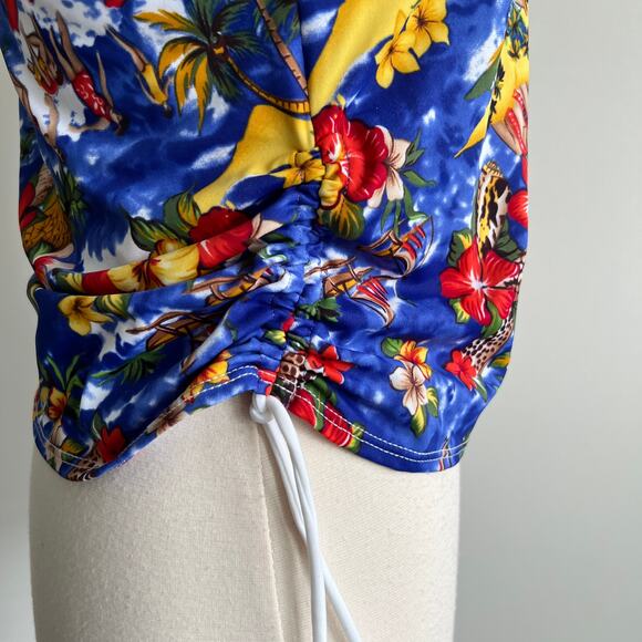 Cazimi Scoop Neck Ruched Side Tankini Swimwear Top Blue Hula Tropical 12 - Picture 3 of 6